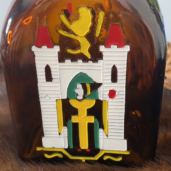 Anton Riemerschmid Munchen Amber Bottle With Painted Castles - Picture 3 of 7